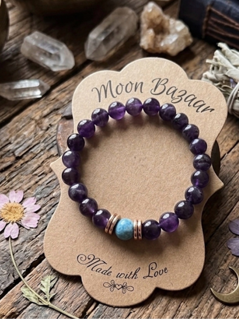 Larimar and Amethyst Beaded Bracelet